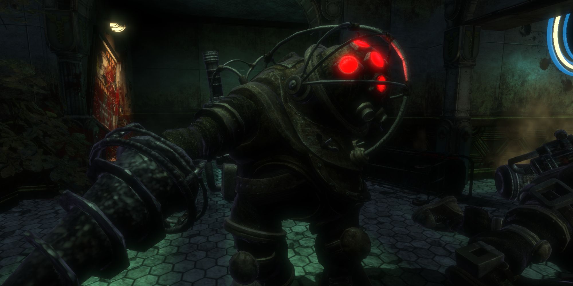 Big Daddy attacking the player in Bioshock