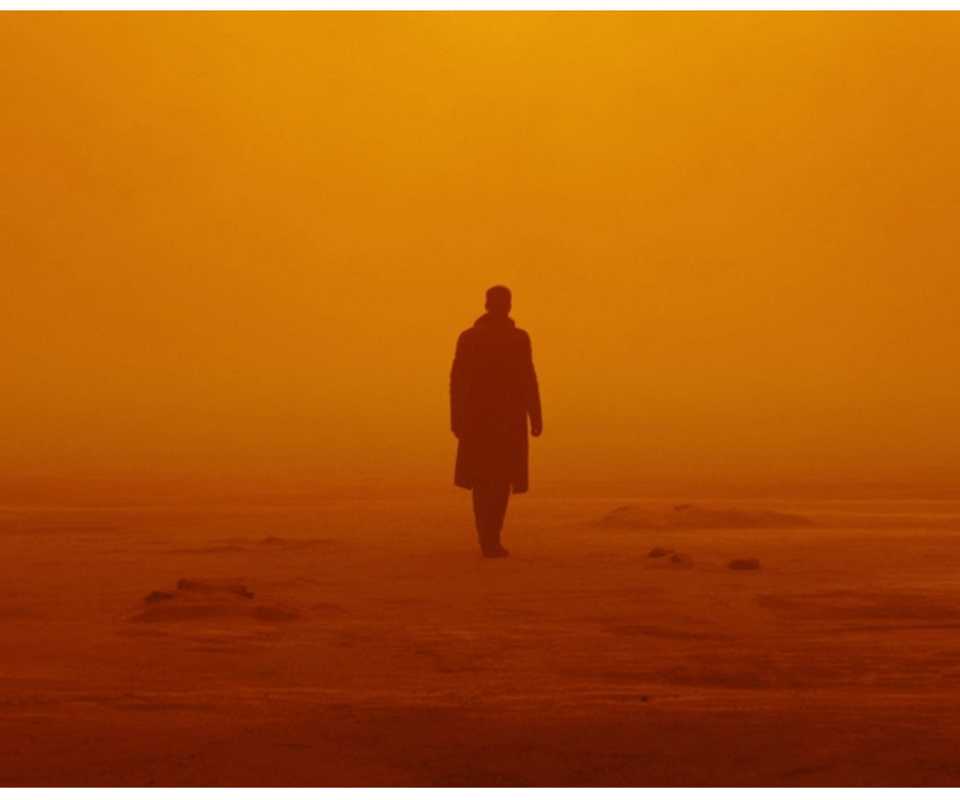 A still of a figure in a desert landscape in Blade Runner 2049