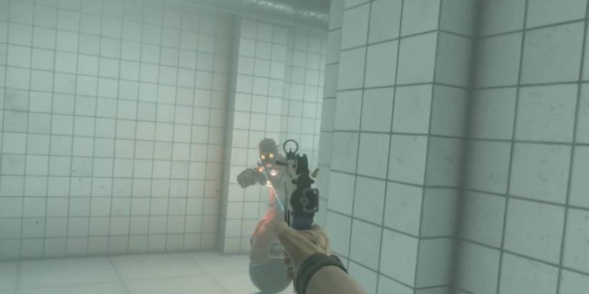 Player guns down a mercenary at close-range