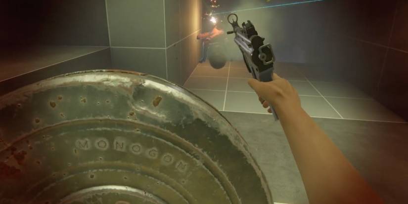 Player defends himself using a shield