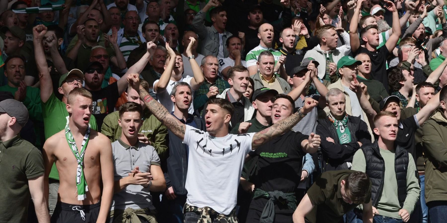 Celtic F.C. fans crowd in Welcome to Wrexham