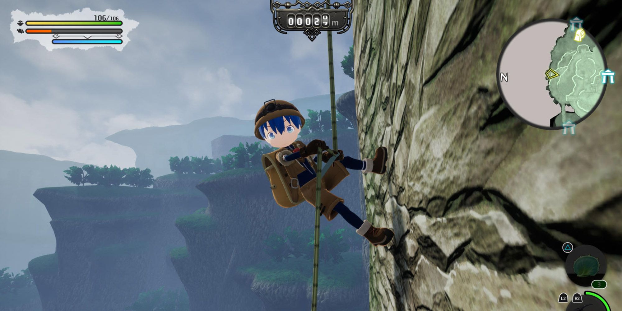 Climbing Down The Side Of The First Floor Of The Abyss In The Made In Abyss Game