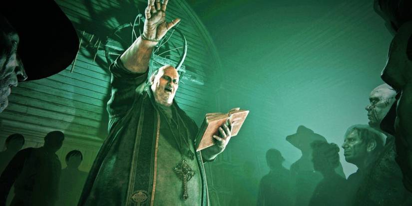 Preacher in green light.