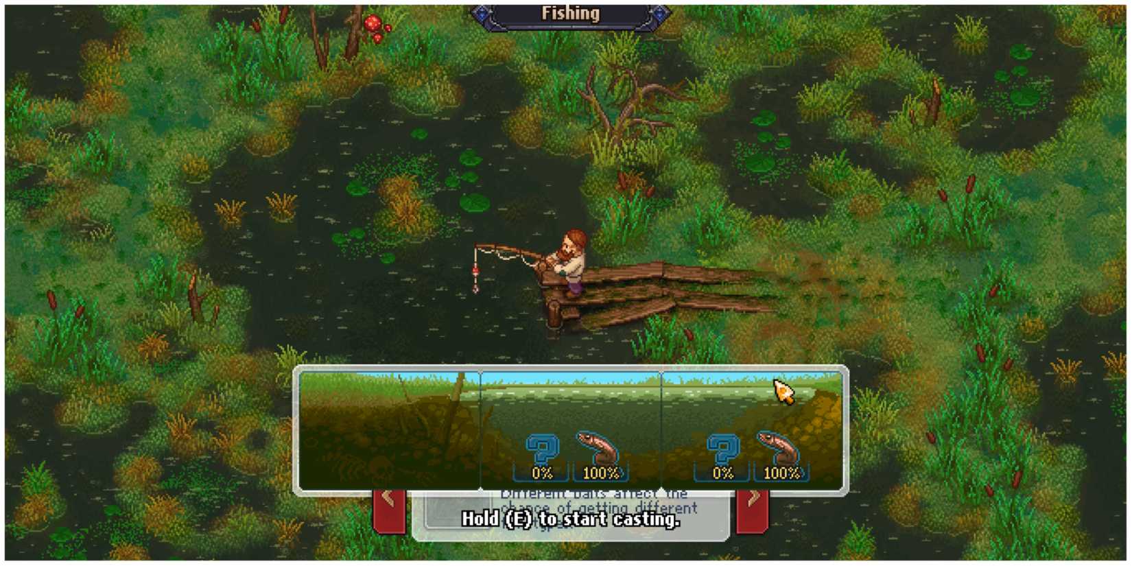 Graveyard Keeper fishing minigame in the swamp
