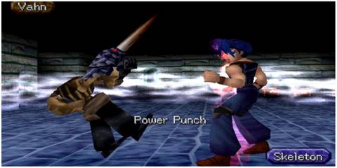 Vahn using a combo against an enemy in Legend of Legaia