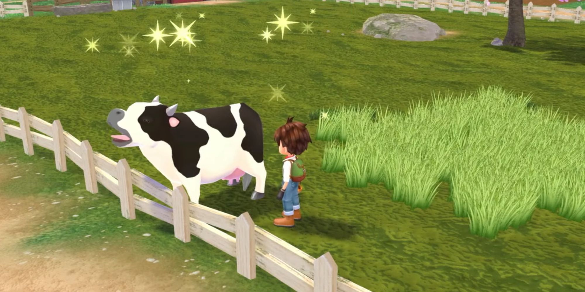 Player character next to cow.