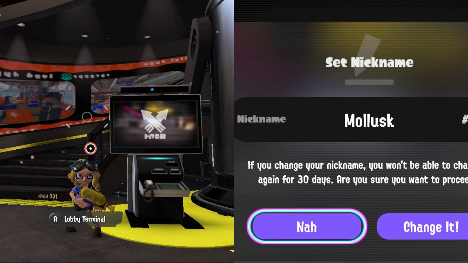 Split image of Battle Lobby and nickname.