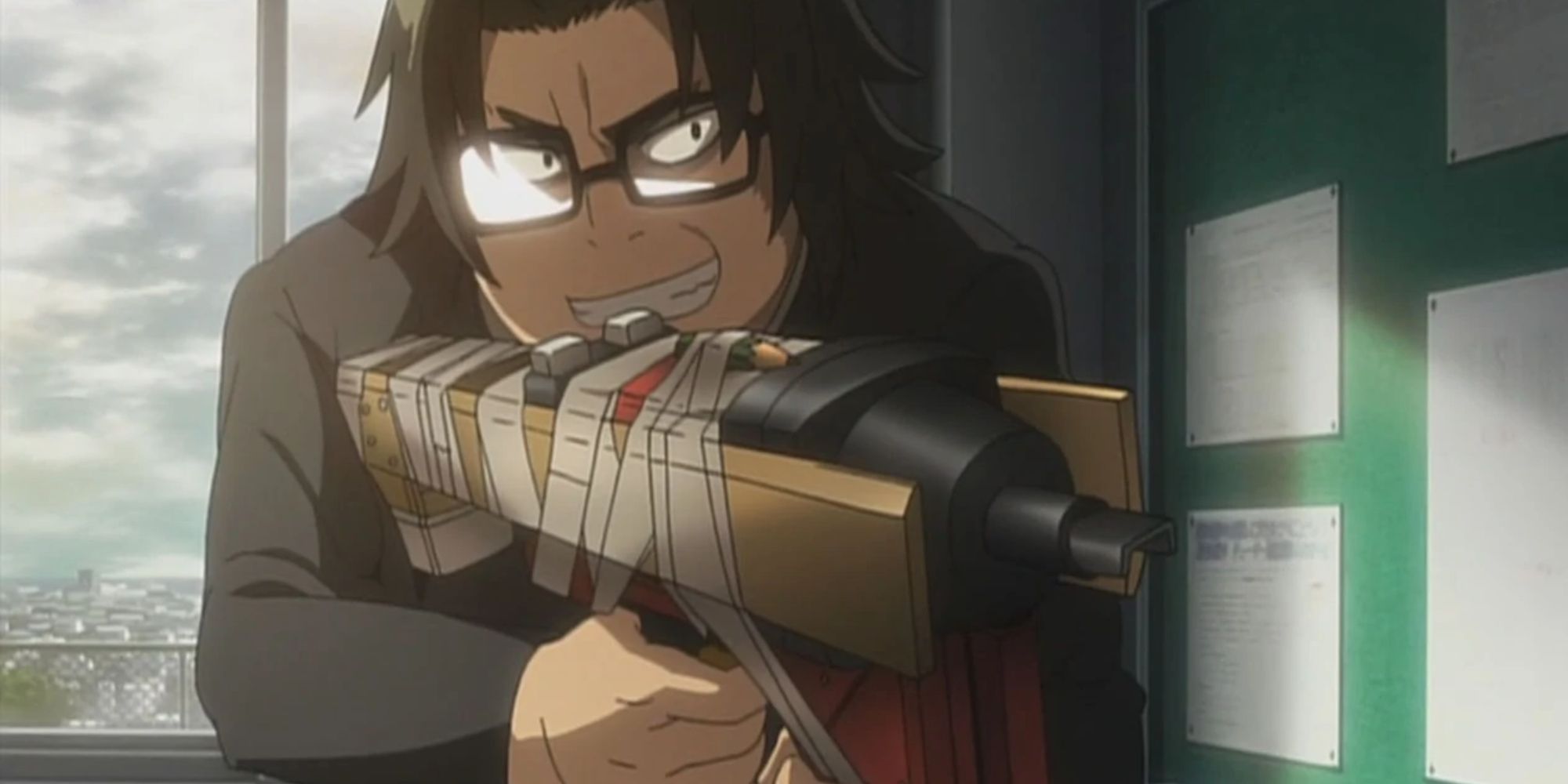 kouta holding his handmade gun