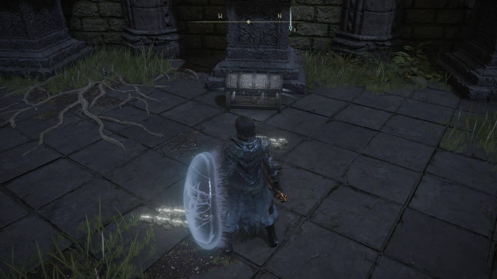 Tarnished in front of chest.