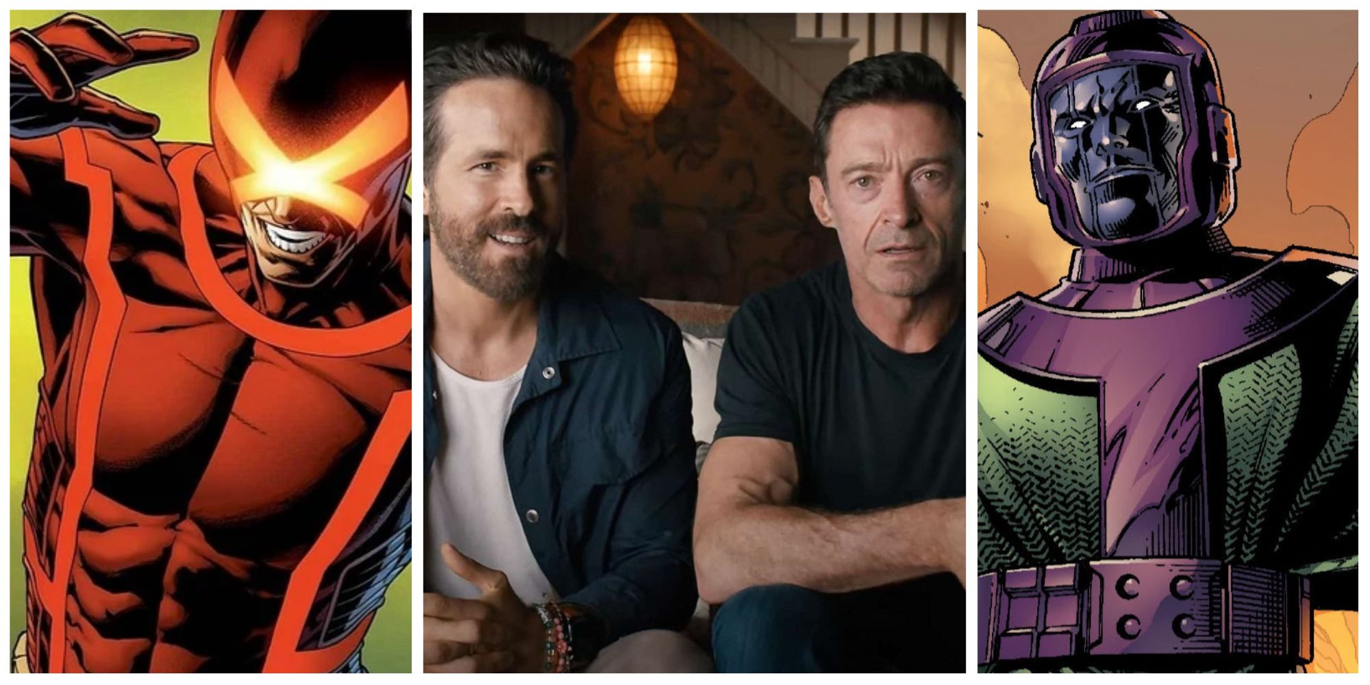 cyclops, kang the conqueror, hugh jackman and ryan reynolds deadpool 3 announcement video