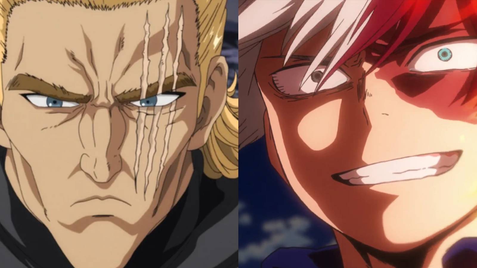 Collage of Shoto from My Hero Academia and King from One Punch Man