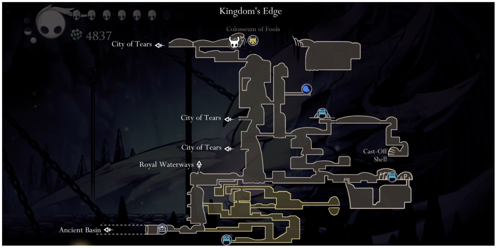 Hollow Knight Colosseum of Fools Location at the top of the Kingdom's Edge area
