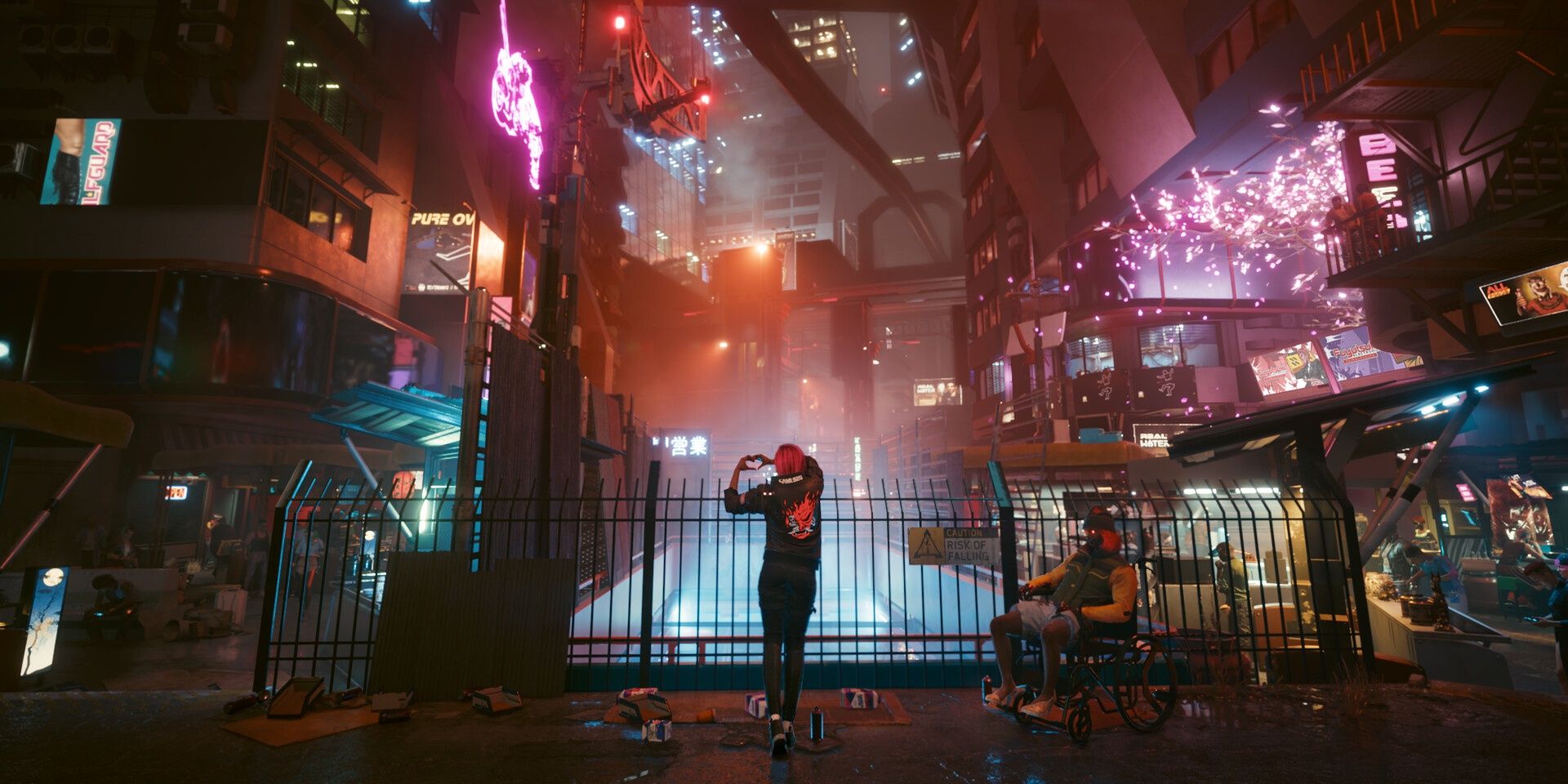 Игрок позирует в Ночном городе в Cyberpunk 2077.