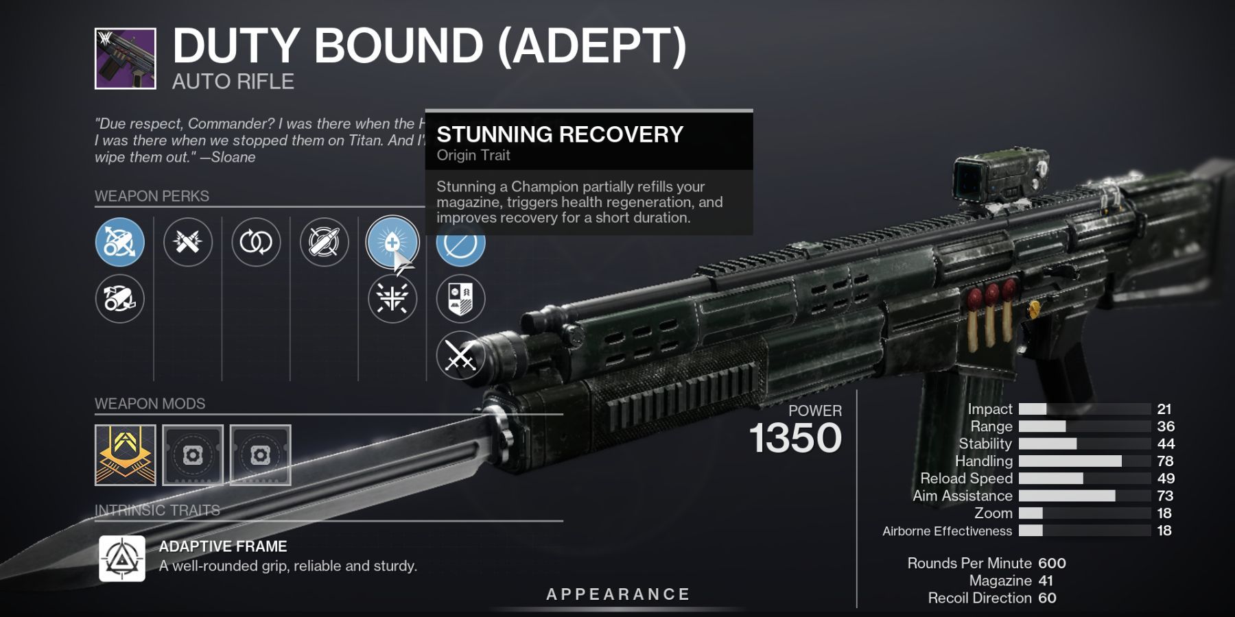 Destiny 2 Duty Bound Adept Auto Rifle
