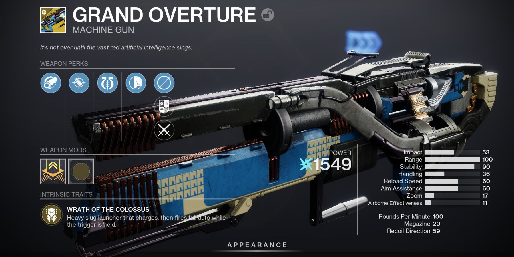 Destiny 2 Grand Overture Machine Gun Perks