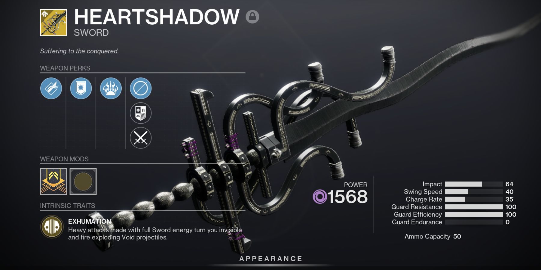 Destiny 2 Heartshadow Exotic Sword