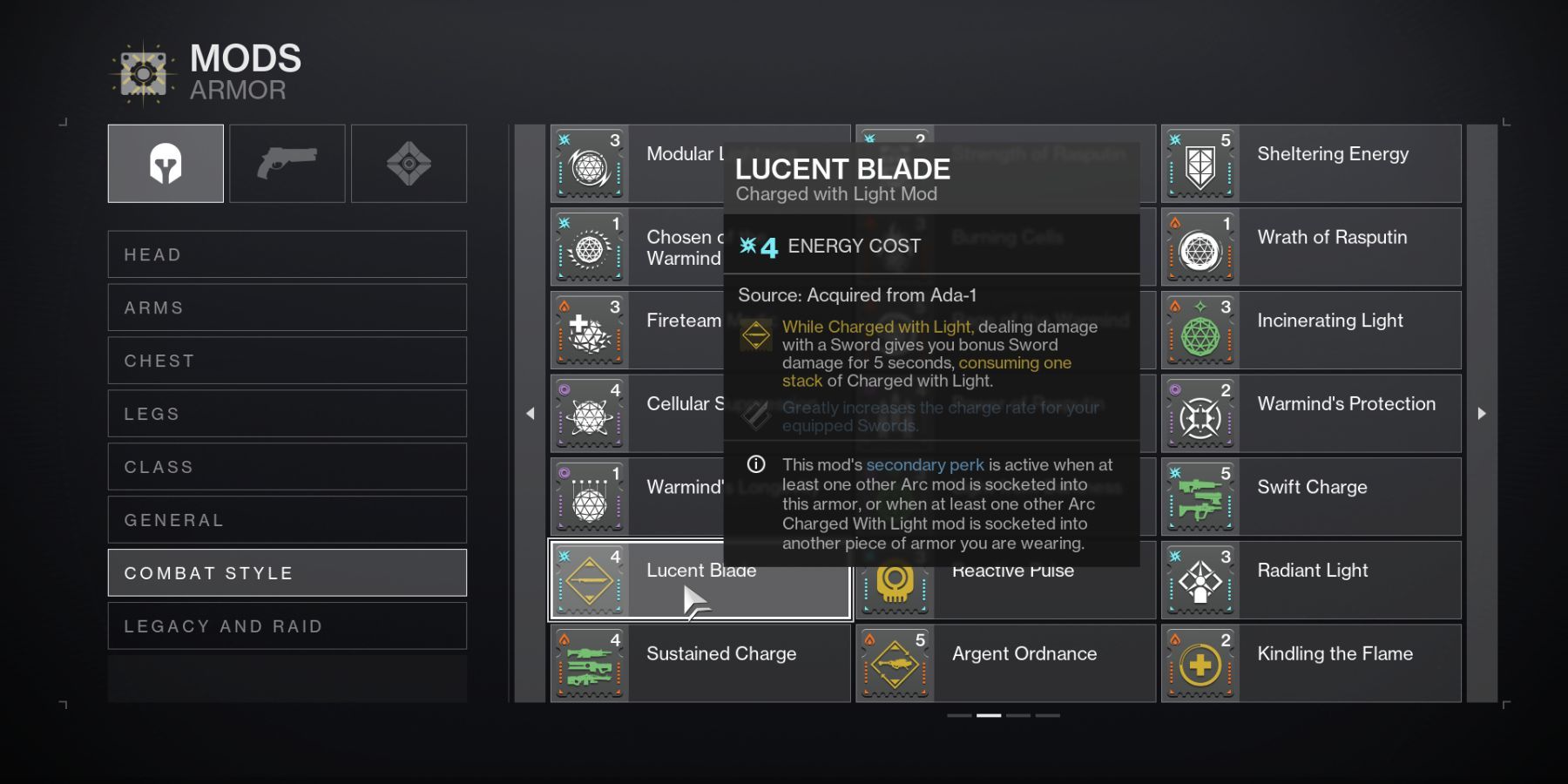 Lucent Blade Mod in Destiny 2