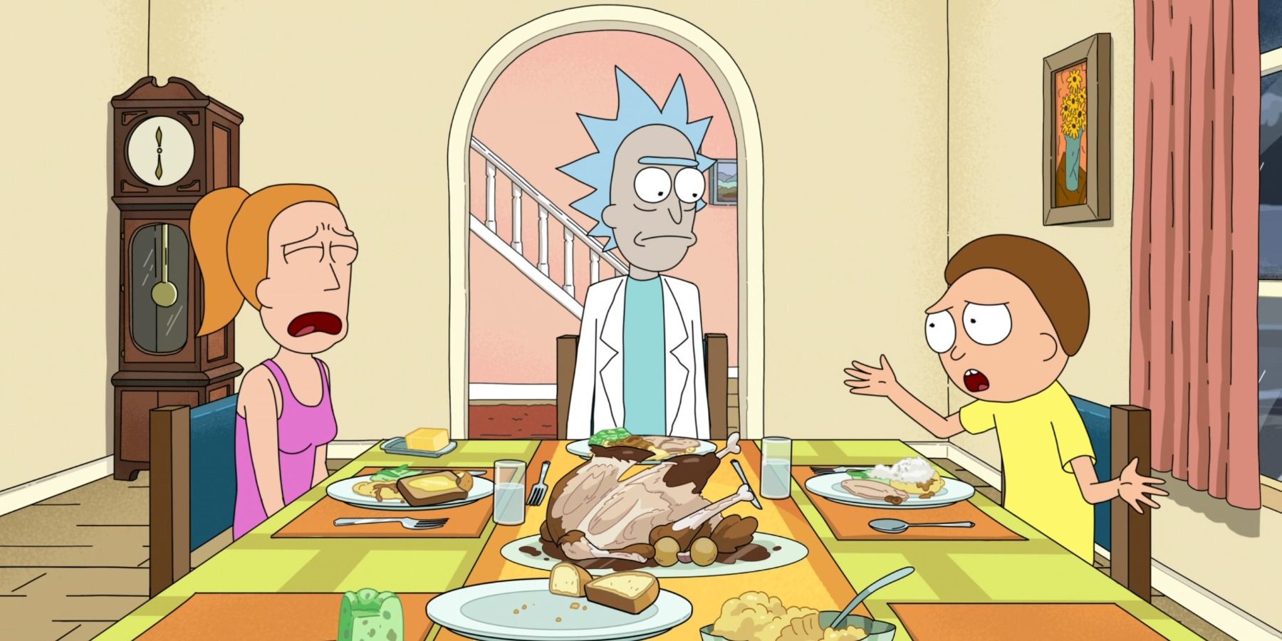 Summer crying Rick and Morty thanksgiving dinner table