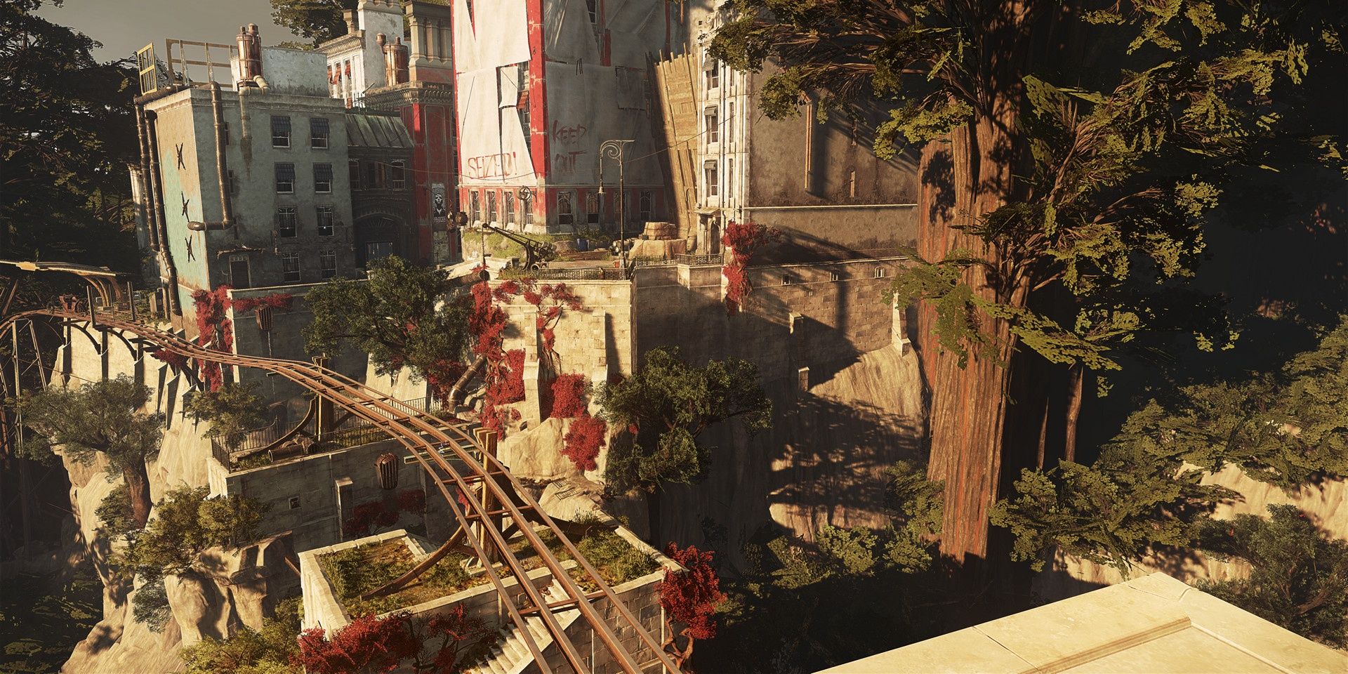 A location in Dishonored 2 with a floating railway