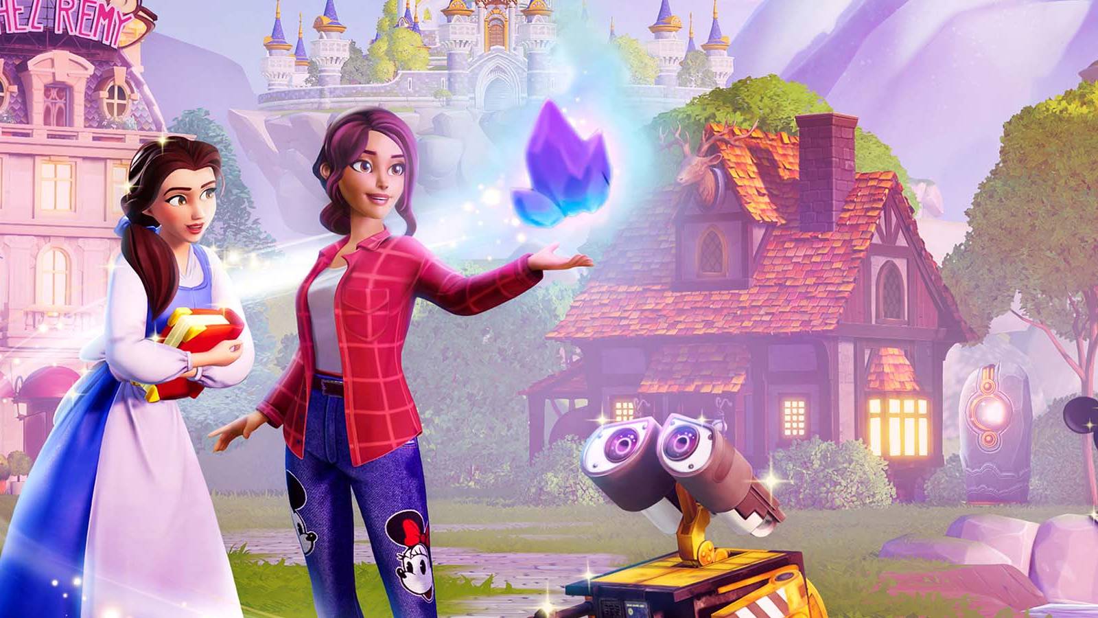 Disney Dreamlight Valley Characters staring at a crystal