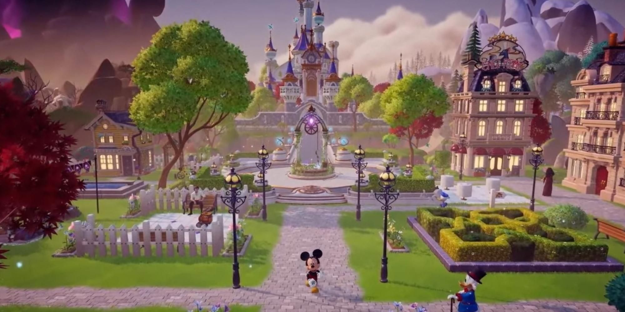 Mickey and McDuck on the streets in Disney Dreamlight Valley