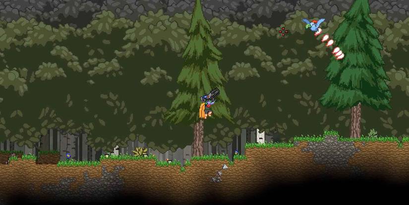 The Doomcannon sending out a wave of projectiles in Starbound