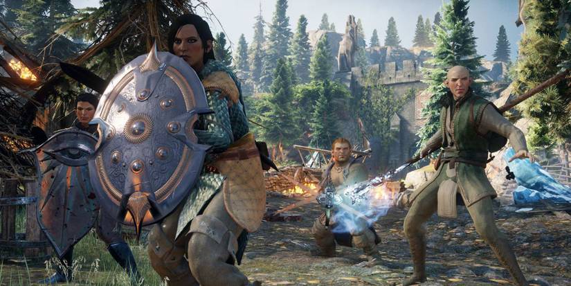 Cassandra, Solas, and The Inquisitor together in Dragon Age: Inquisition