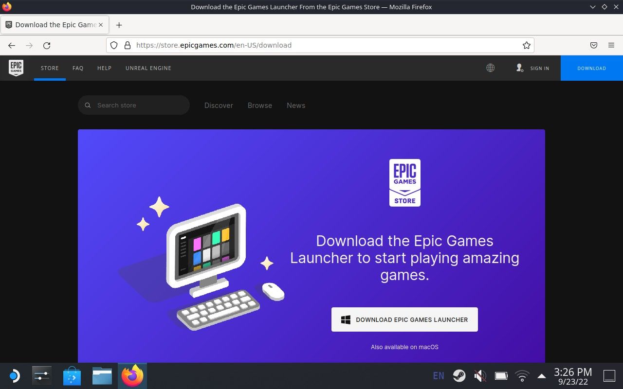 A webpage from the Epic Games website that presents a button to download the installer file.