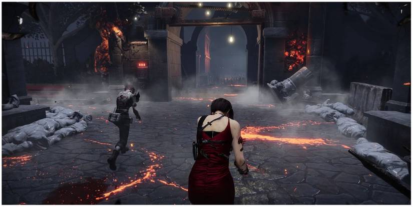 Dead by Daylight Ada Wong and Rebecca Chambers running through exit gate