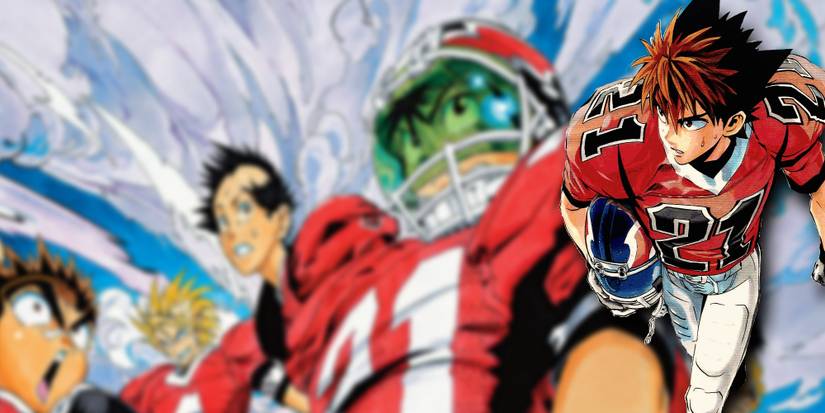 Eyeshield 21s Sena Holding His Helmet PNG Overlaid On Image Of Devil Bats