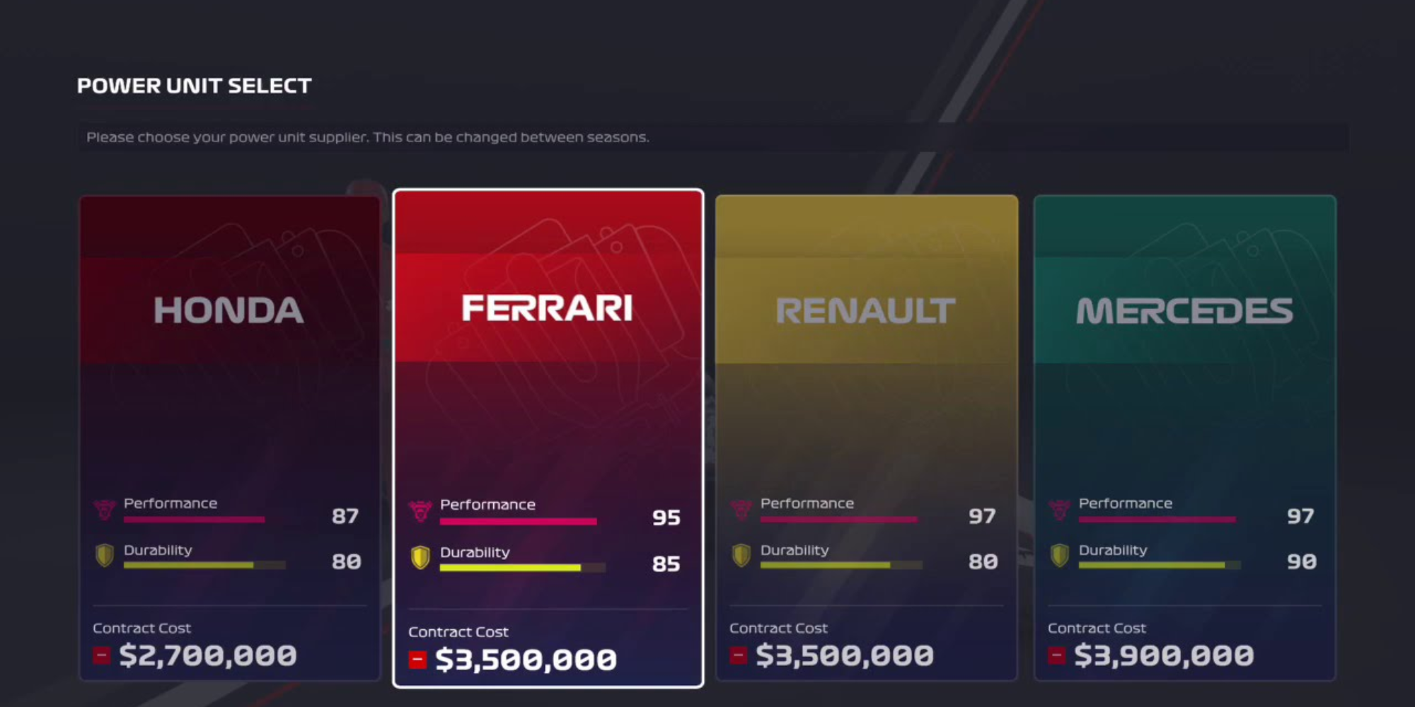 The different Engine Manufacturers in F1 22 MyTeam