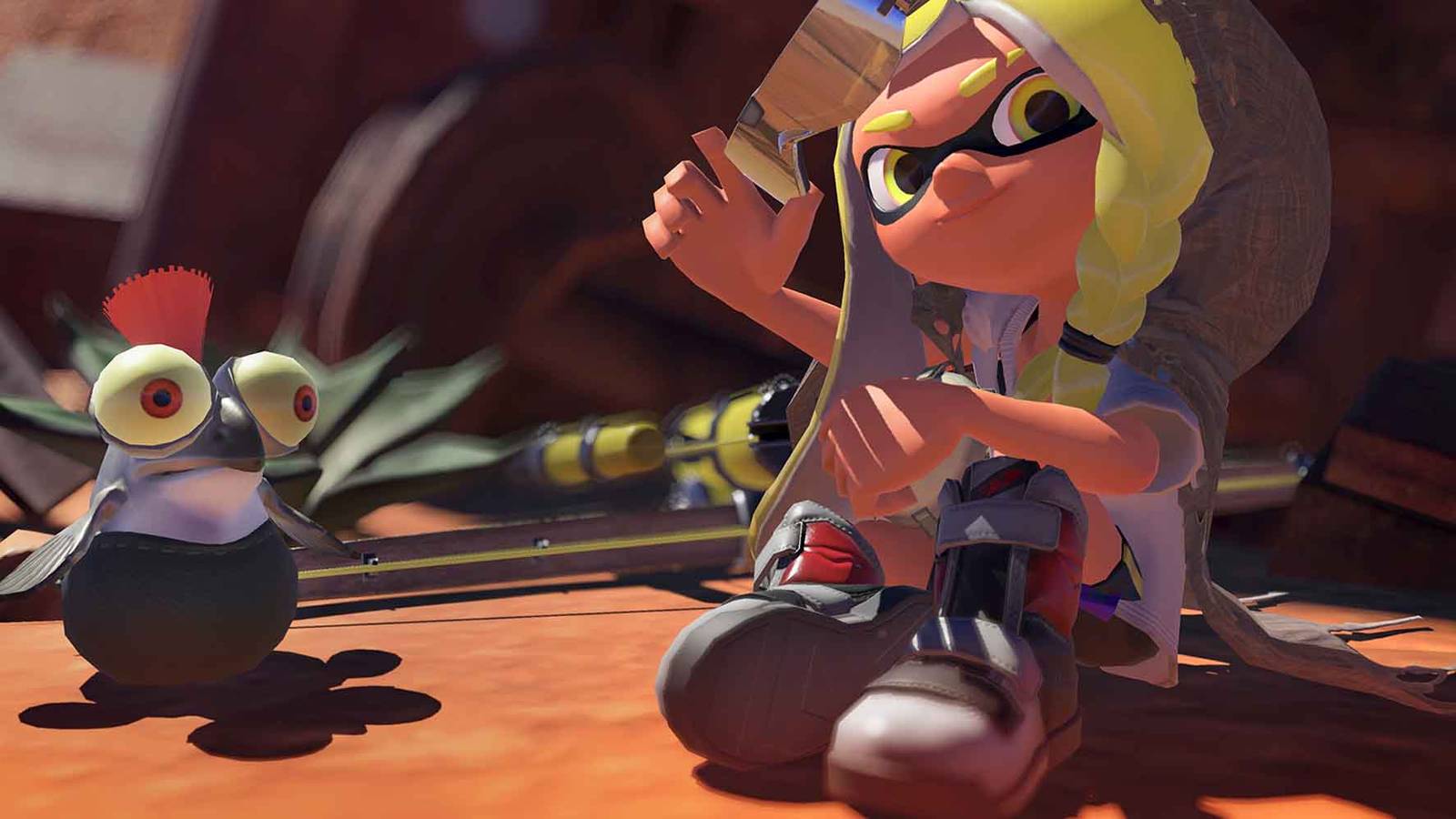 An Inklings showing off their shoes in Splatoon 3