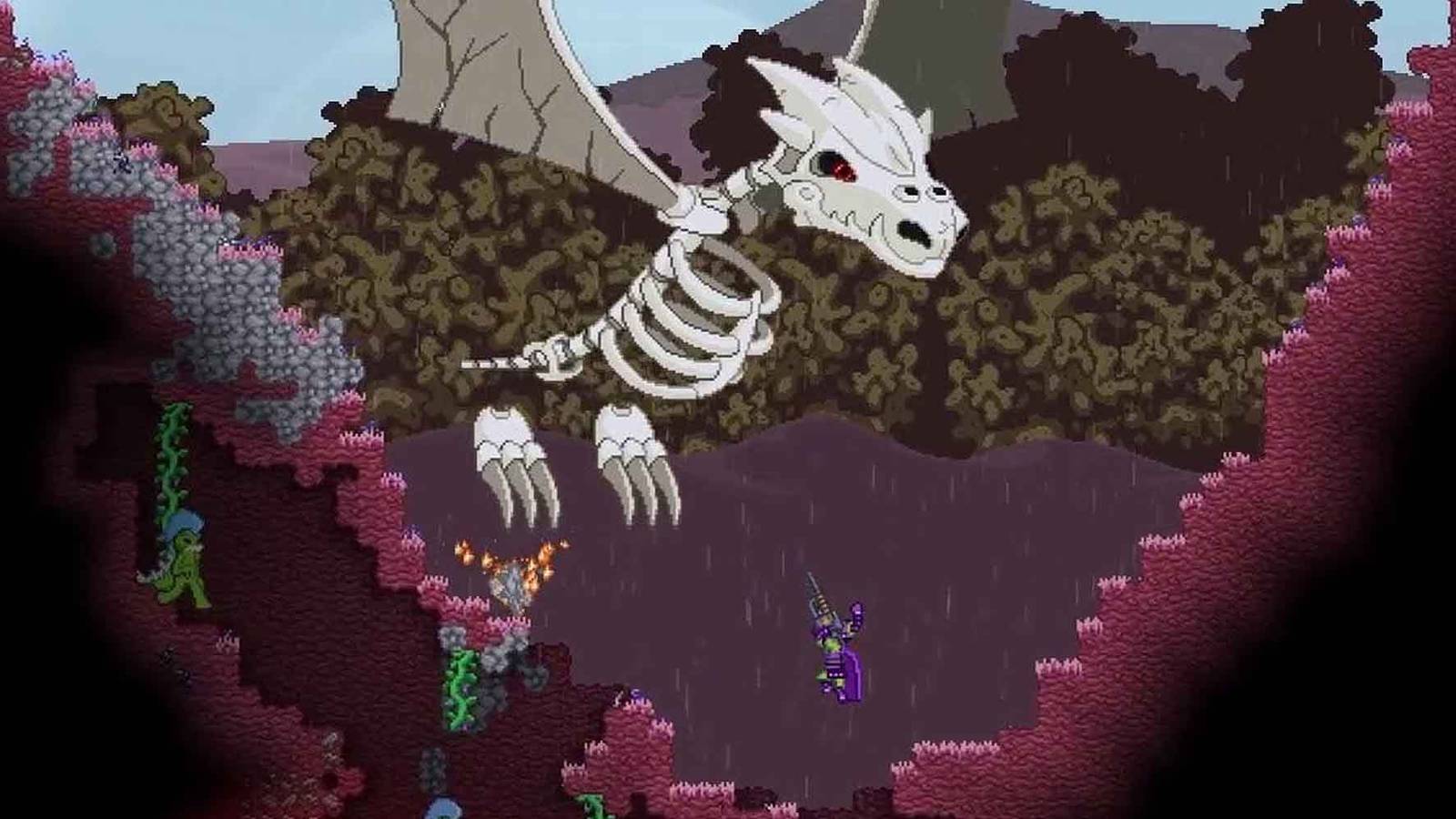 Attacking the Bone Dragon with a ranged weapon in Starbound