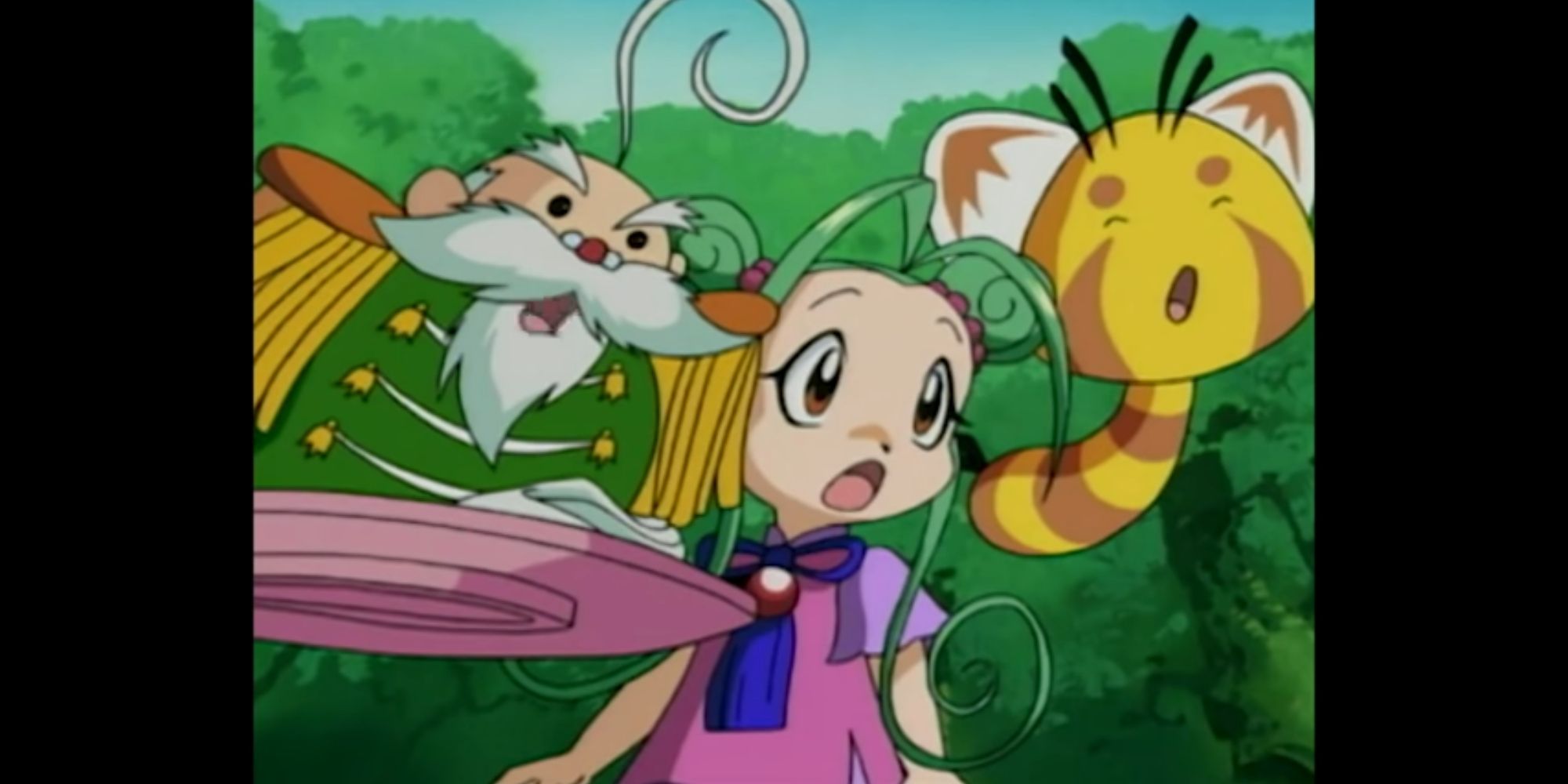 Three characters wearing shocked expressions in Fighting Foodons