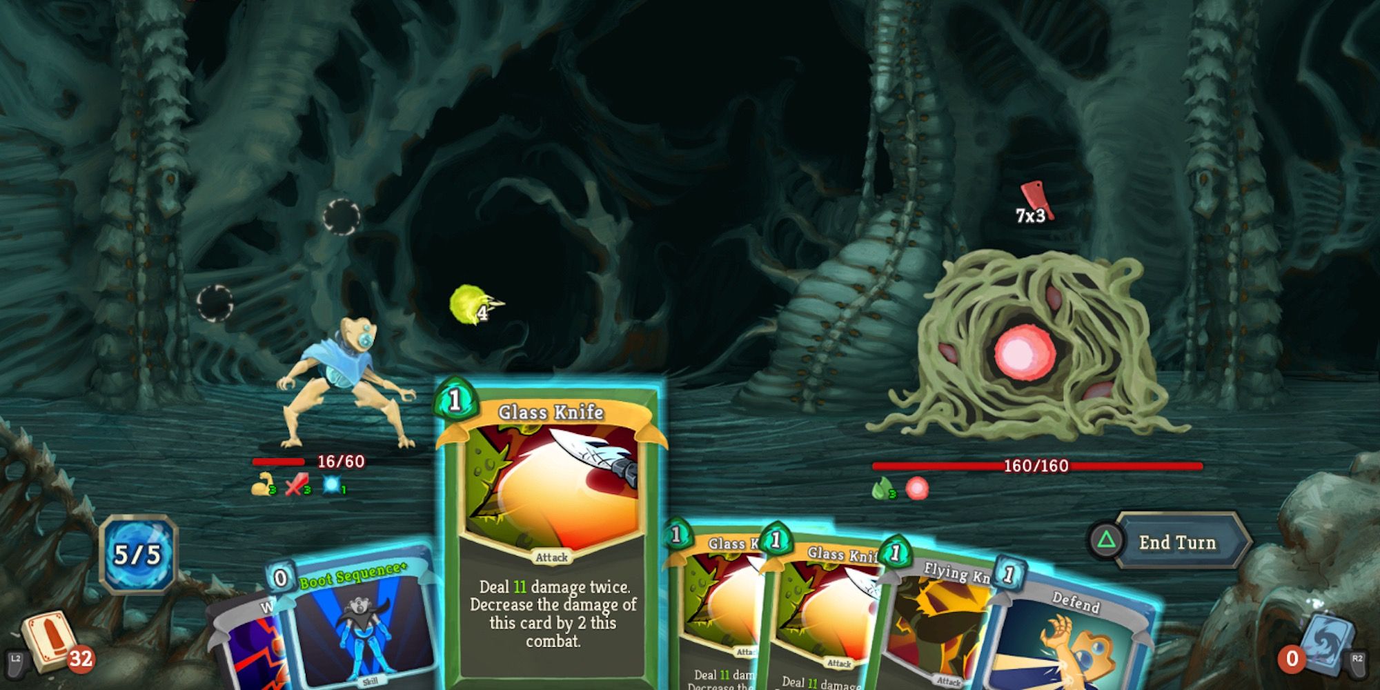Choose from seven cards to battle monsters in Slay The Spire