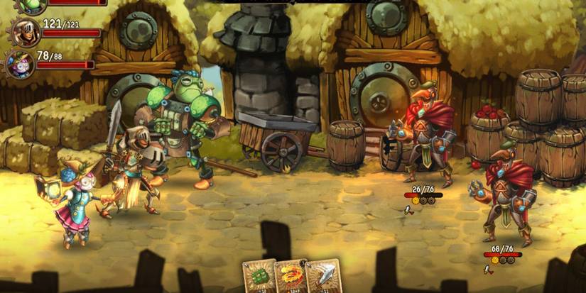 Fighting a battle in SteamWorld Quest