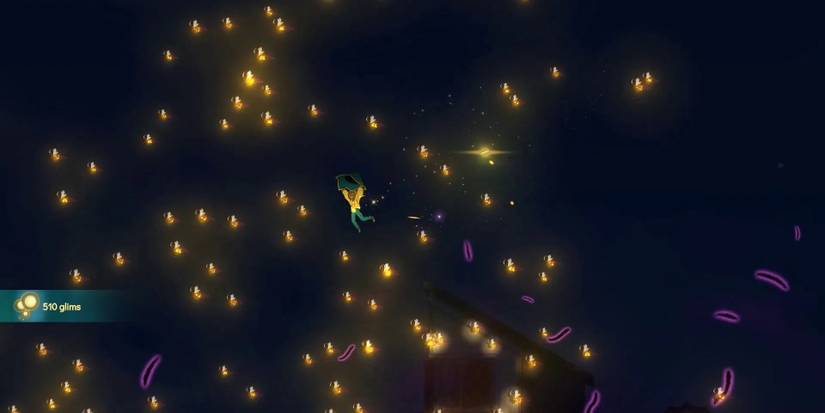 Stella surrounded by golden fireflies in Spiritfarer