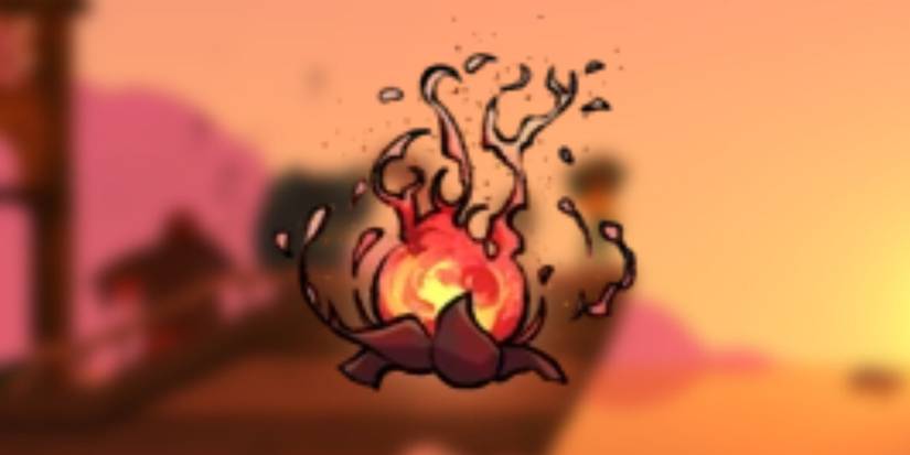 Fireglow symbol in front of a blurred background of Spiritfarer