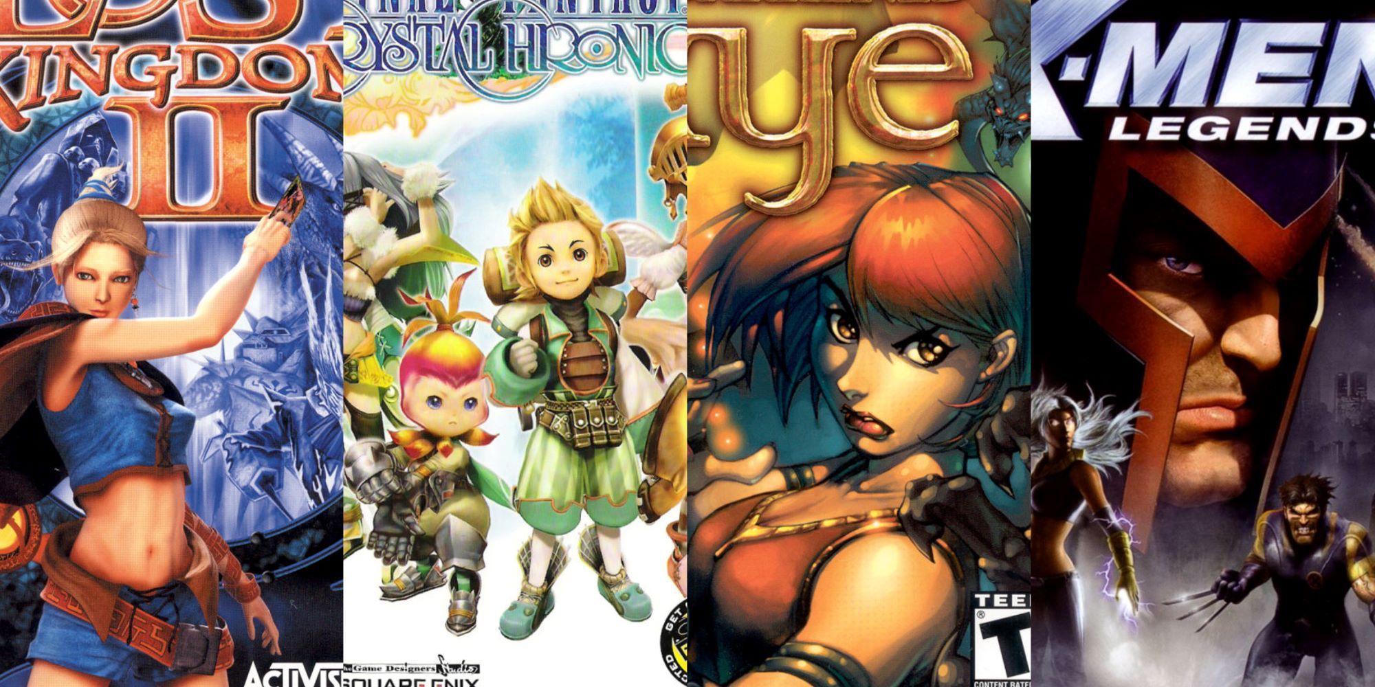 Box Art - Left - Lost Kingdoms 2, Left Center - Final Fantasy Crystal Chronicles, Right Center - Darkened Skye, Right X-Men Legends