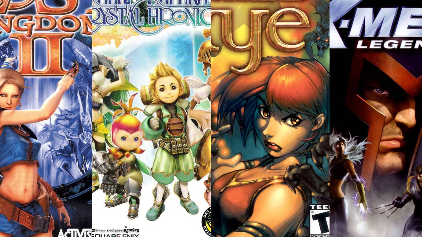 Box Art - Left - Lost Kingdoms 2, Left Center - Final Fantasy Crystal Chronicles, Right Center - Darkened Skye, Right X-Men Legends