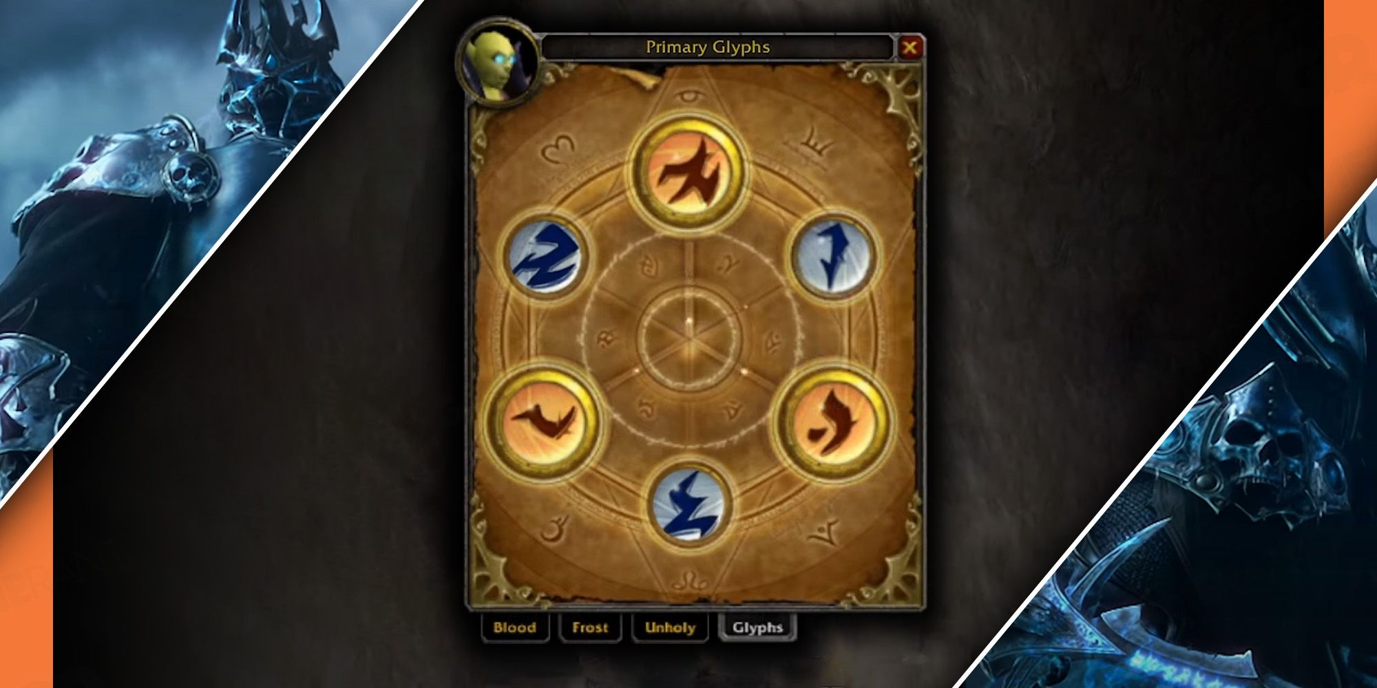 image of the glyphs menu with the best death knight glyphs in wow wotlk clasic wrath