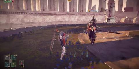 A player blocking against the boss Galenos in Babylon's Fall