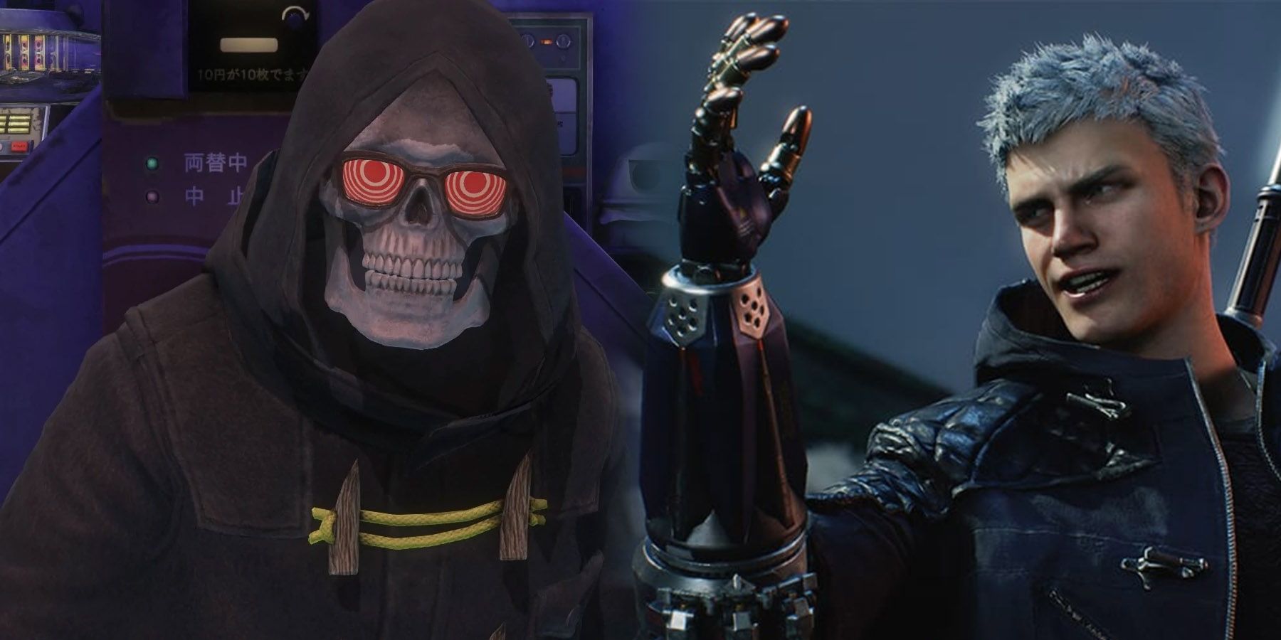 Games That Punish Hoarding Header Image Showing Uncle Death From Let It Die And Nero From DMC5