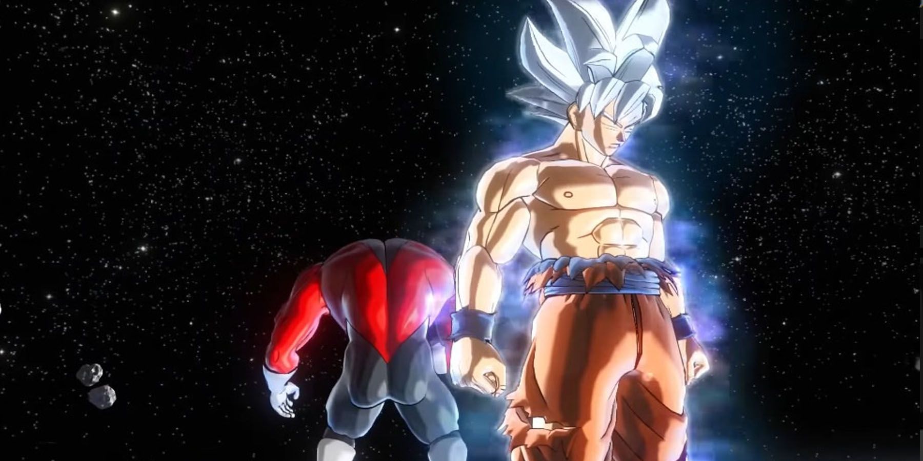 Goku in Ultra Instinct in front of Jiren