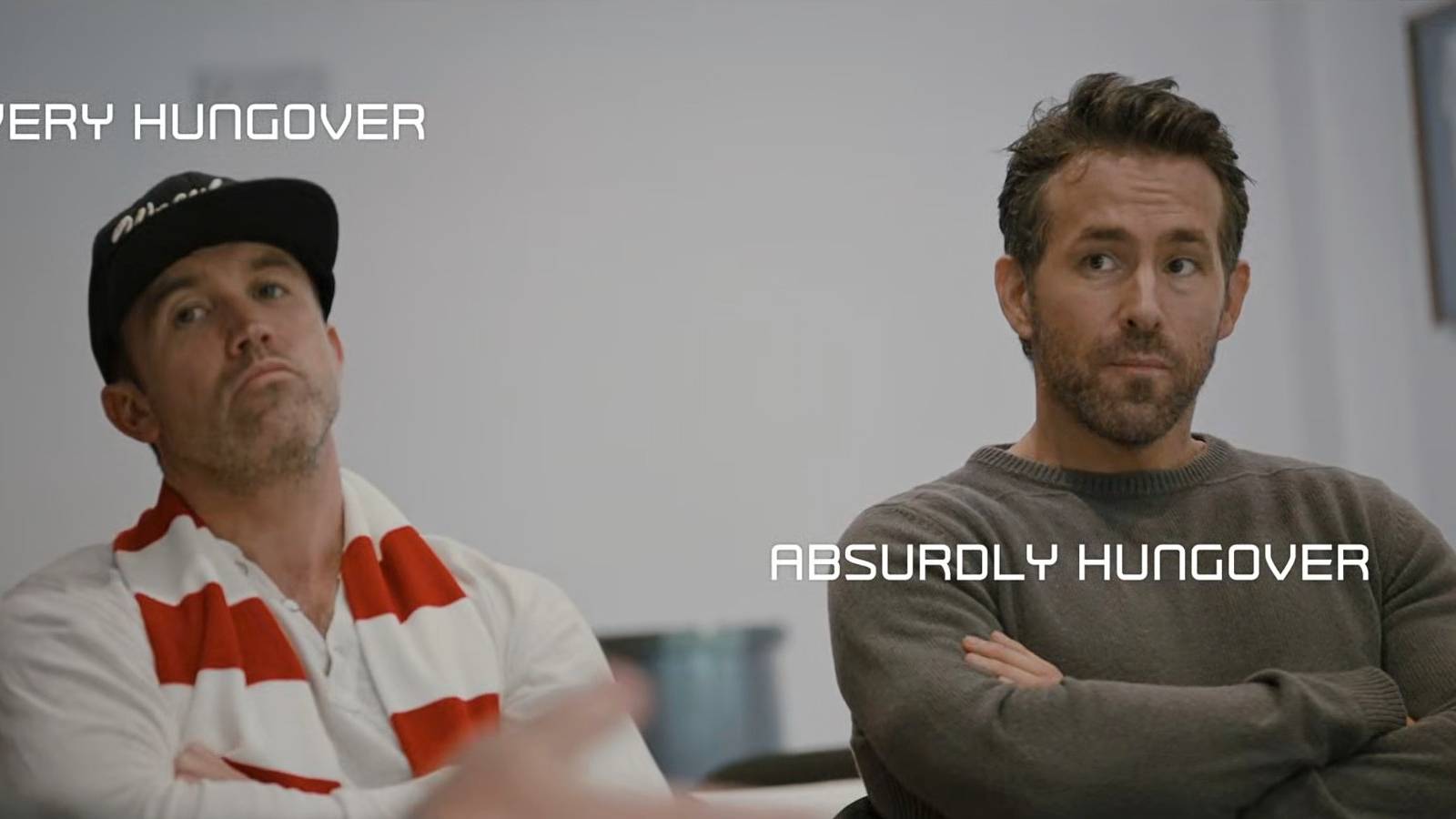 Hungover Rob McElhenney and Ryan Reynolds in Welcome to Wrexham