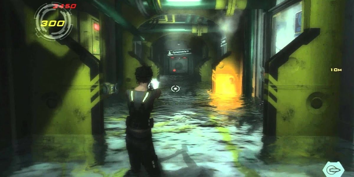 Hydrophobia Character walking in flooded hall