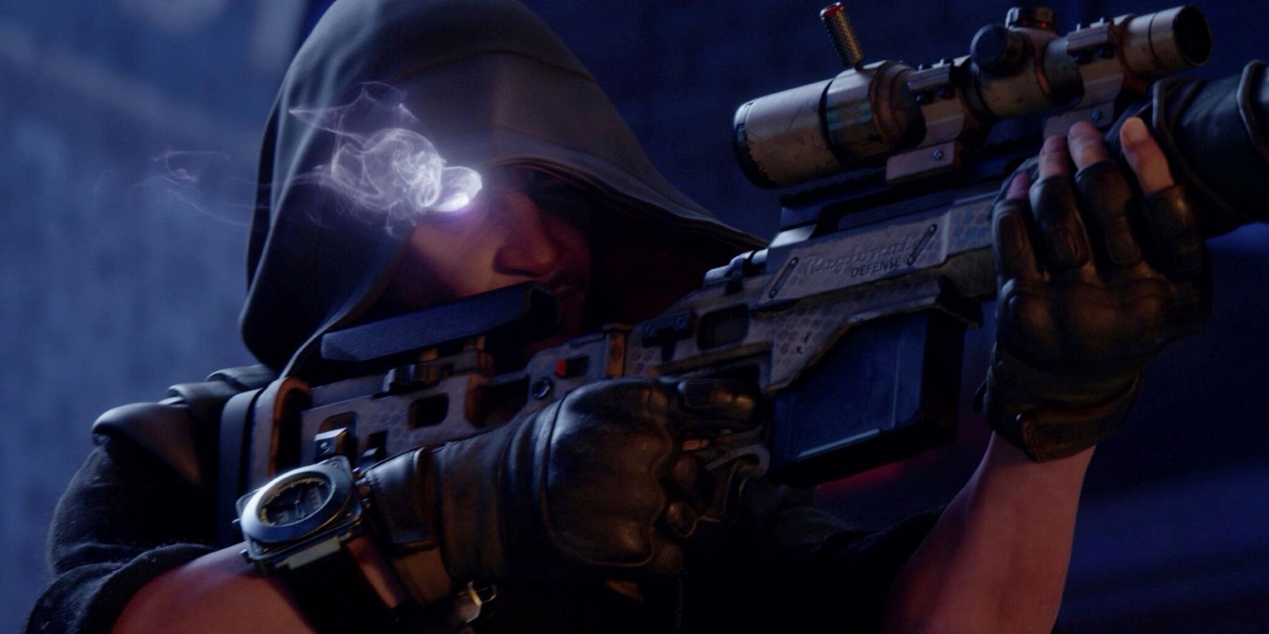 Redfall protagonist Jacob Boyer with a sniper rifle and a glowing eye