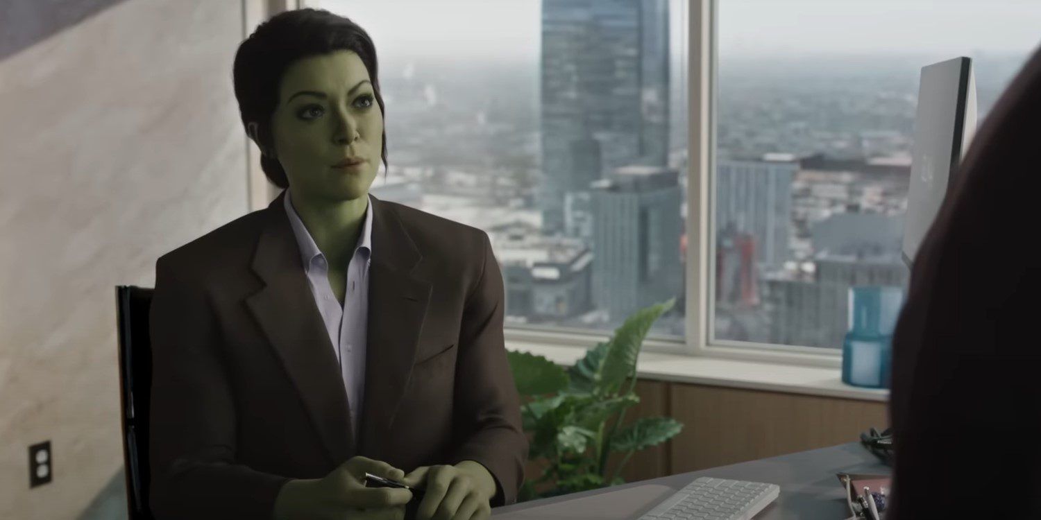 Джен сидит в своем кабинете в третьем эпизоде ​​«Женщина-Халк».