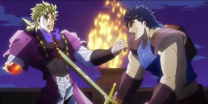 Jonathan cuts Dio with a sword