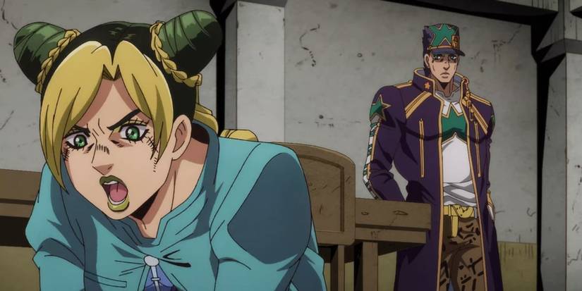 Jotaro and Jolyne in the meeting room